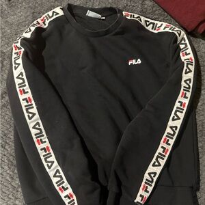 Fila Black Crewneck Sweater with Logo Sleeves